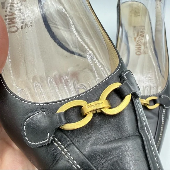 Salvatore Ferragamo Slingback Heels 9 Black - Picture 15 of 16